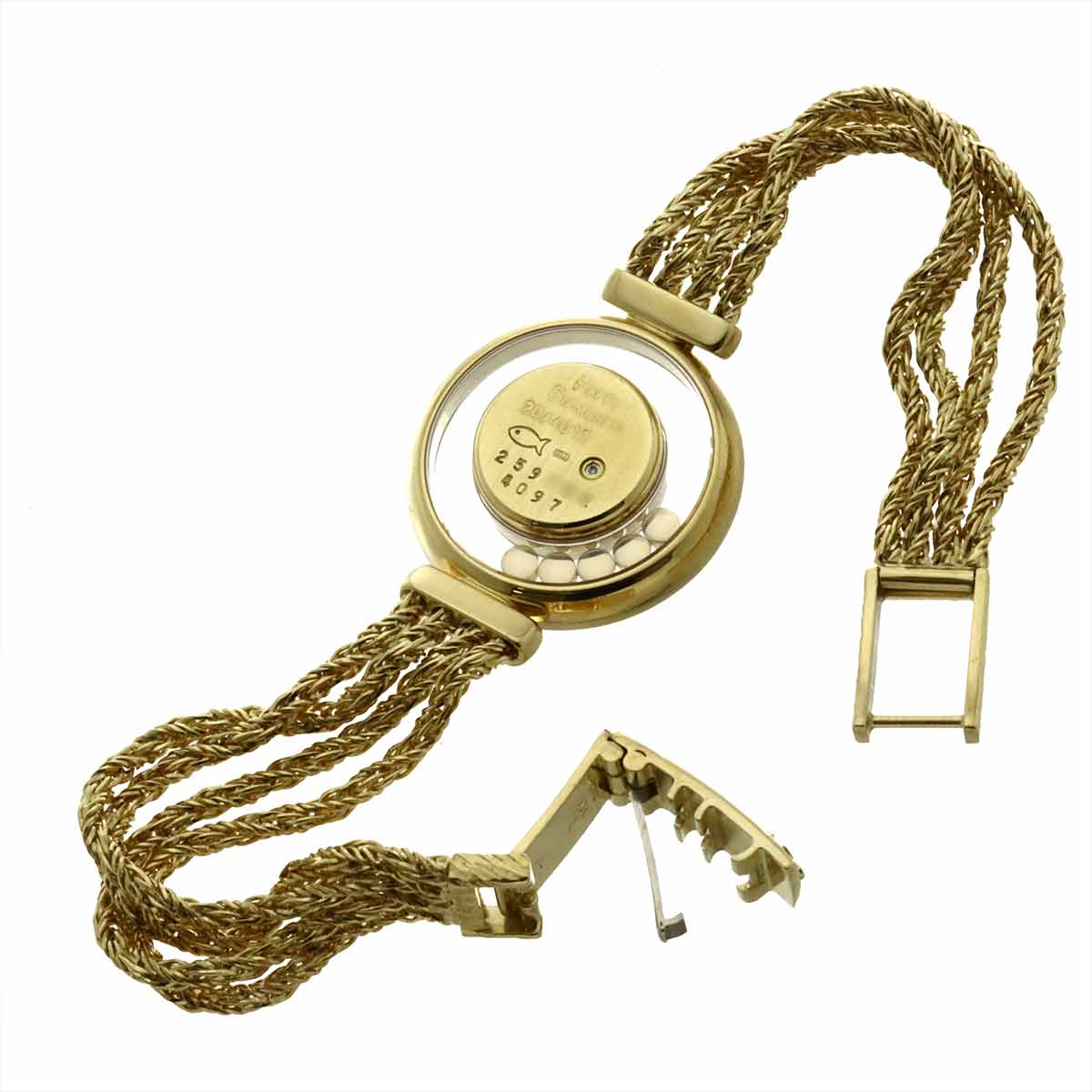 Happy Diamond 750 YG Quartz 5P Diamond Gold Dial Ladies Watch