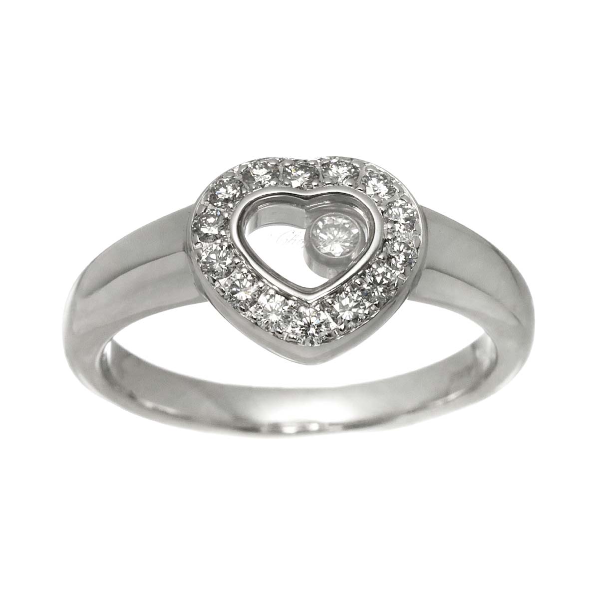 Happy Diamond Heart Ring 18K White Gold 750 Size6.75US)