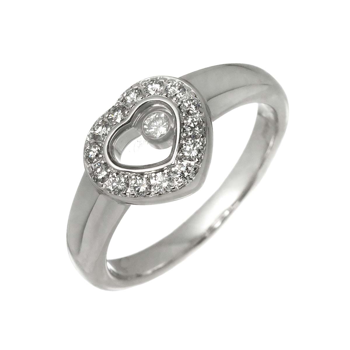 Happy Diamond Heart Ring 18K White Gold 750 Size6.75US)