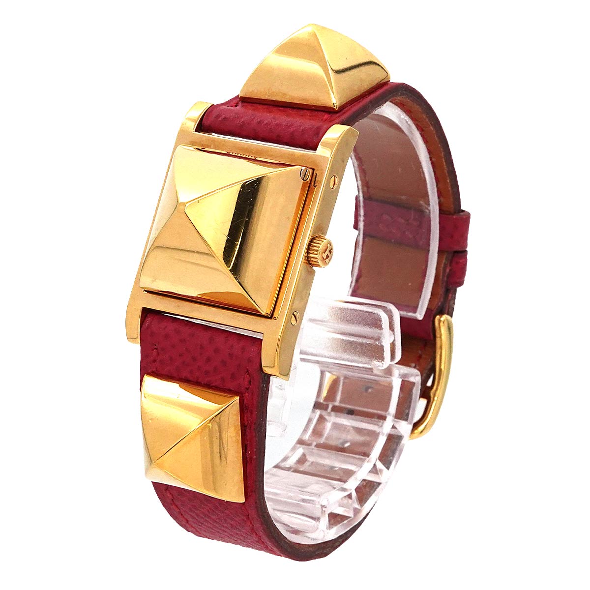 Medor Vintage pyramid Gold studs Quartz White Dial Ladies