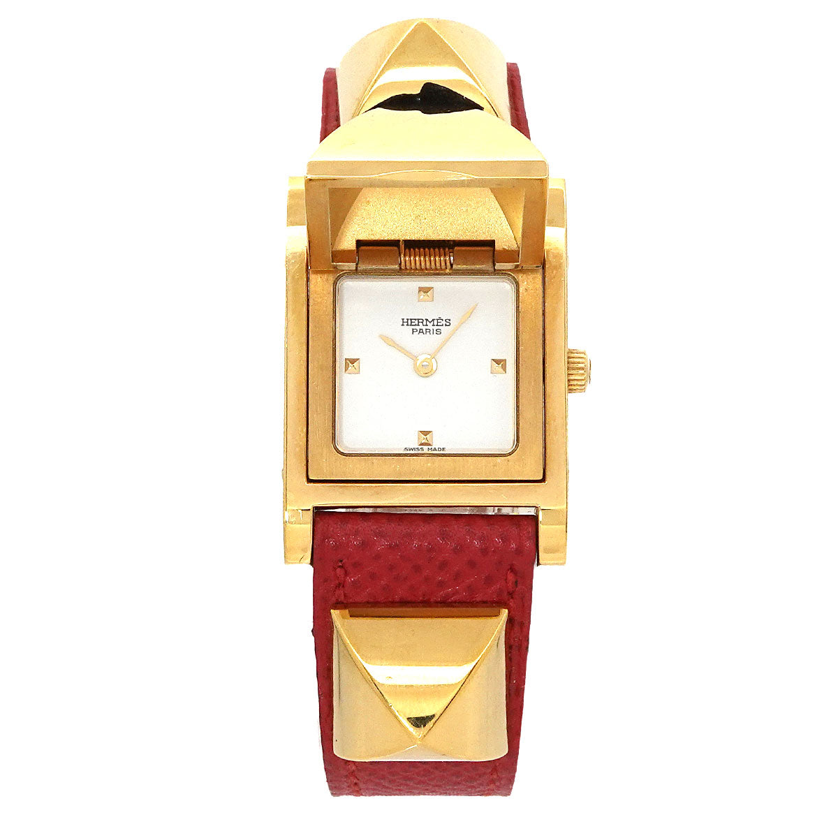 Medor Vintage pyramid Gold studs Quartz White Dial Ladies
