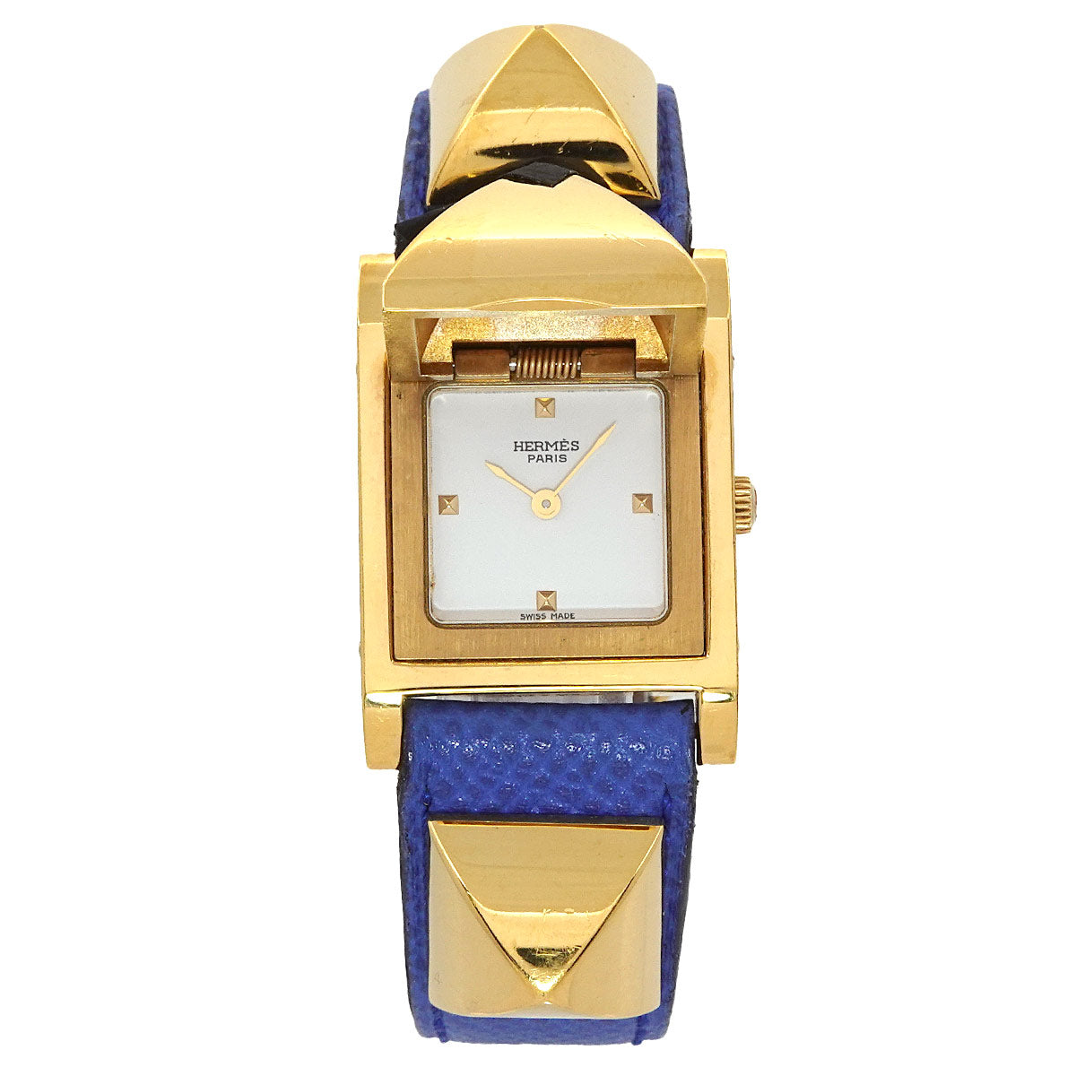 Medor Vintage pyramid Gold studs Quartz White Dial Ladies