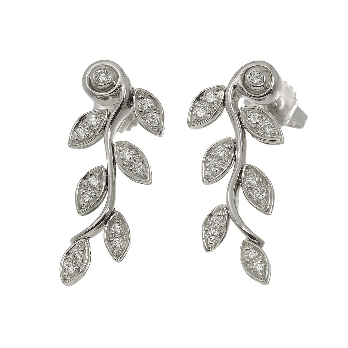 Leaf Diamond Earrings Pierced Pt
