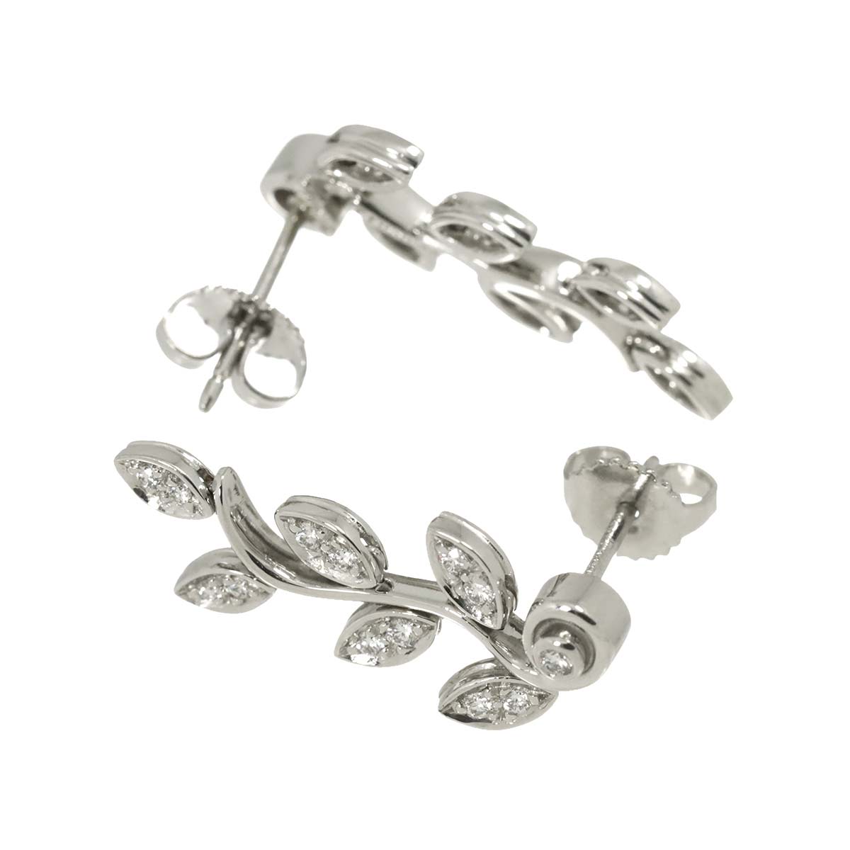 Leaf Diamond Earrings Pierced Pt