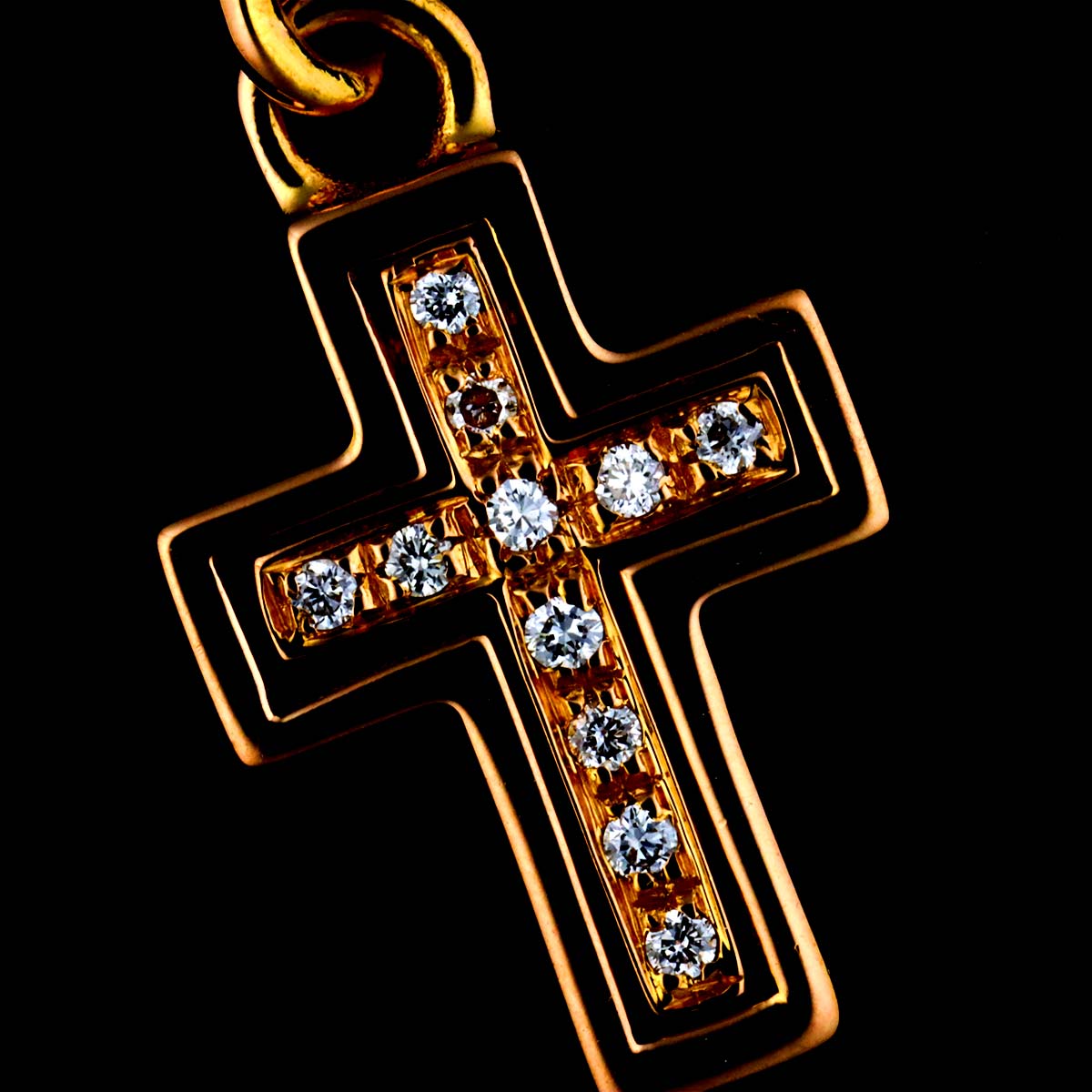 Belle Epoque Diamond Cross Pendant Top Charm 18K PG 750