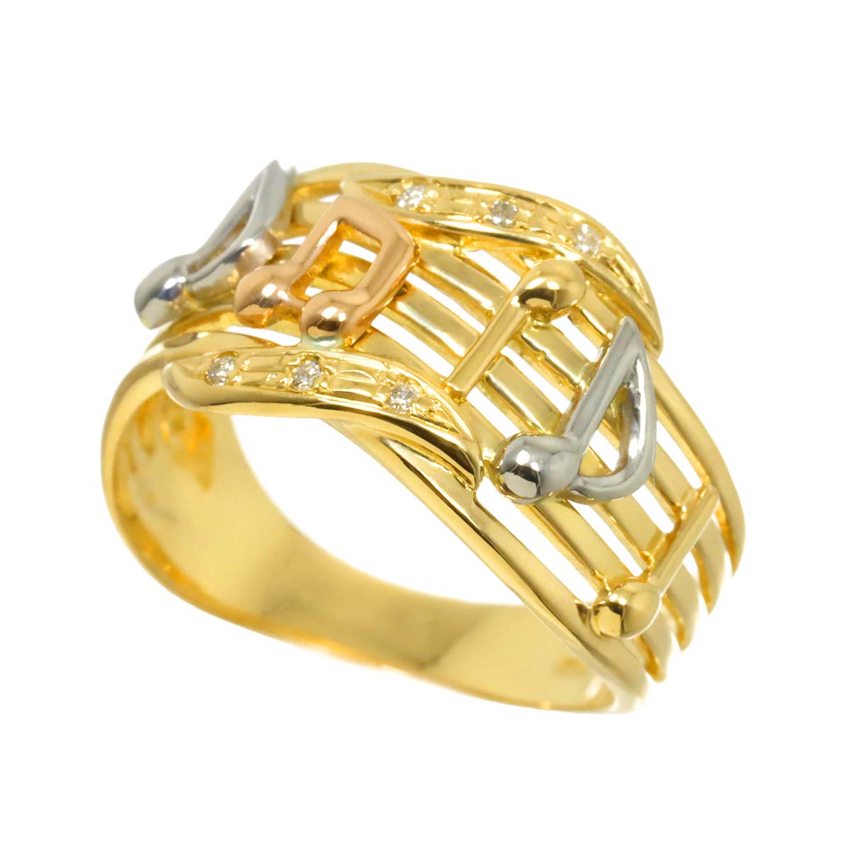 Diamond Ring 18K YG PG Pt Yellow Gold 750 Platinum Size5.75-6(US)