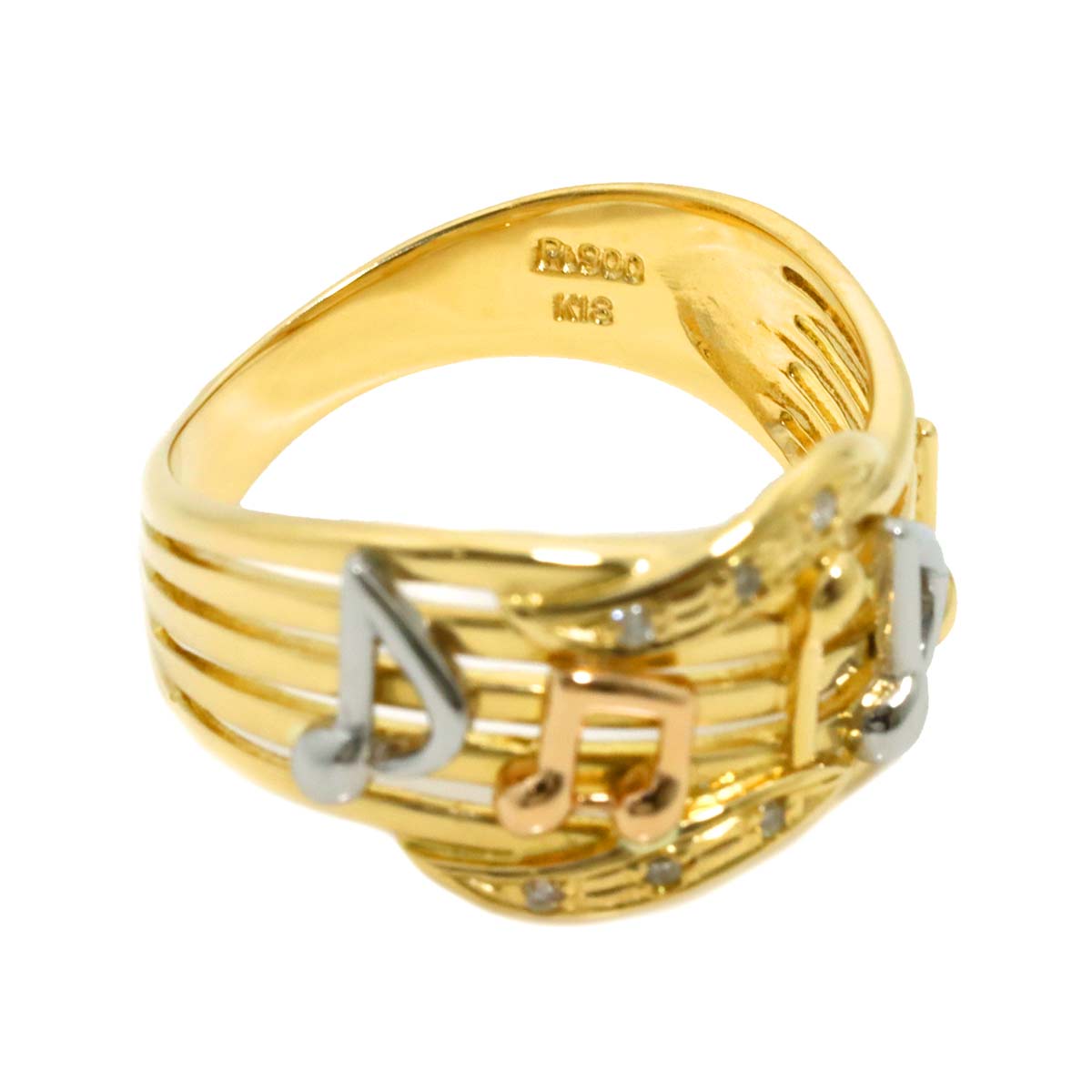 Diamond Ring 18K YG PG Pt Yellow Gold 750 Platinum Size5.75-6(US)