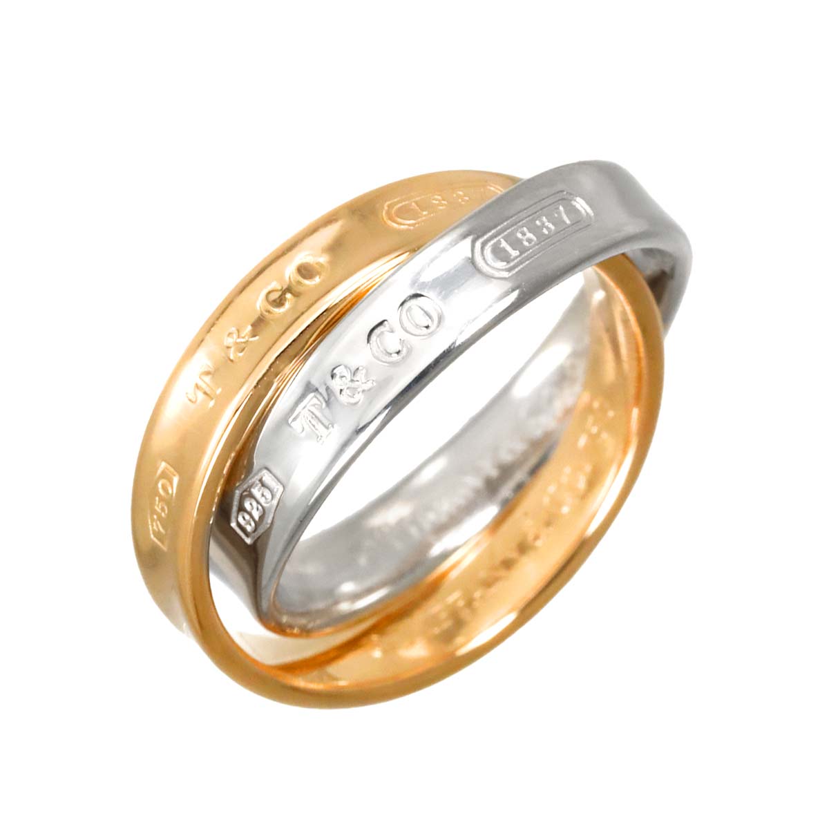 Interlocking Ring 18K PG 750 Silver 925 size4.75-5(US)