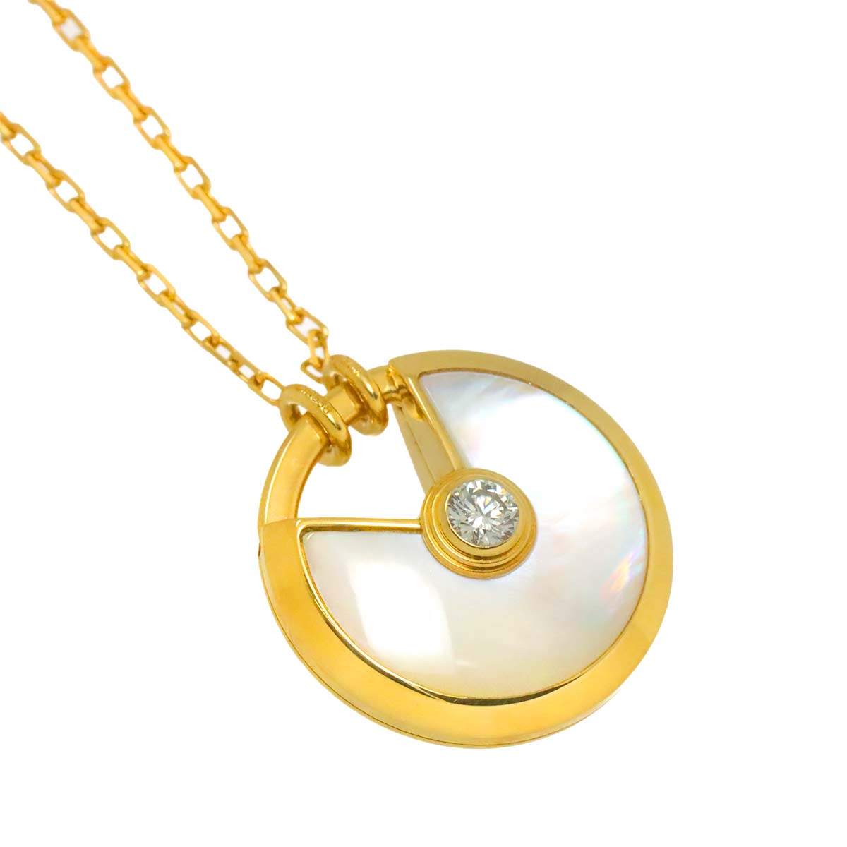 AMULETTE SM Mother of Pearl MOP Diamond Necklace 18K YG 750