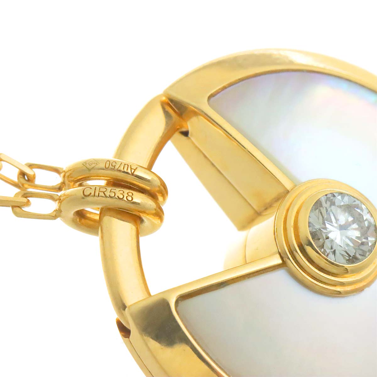 AMULETTE SM Mother of Pearl MOP Diamond Necklace 18K YG 750