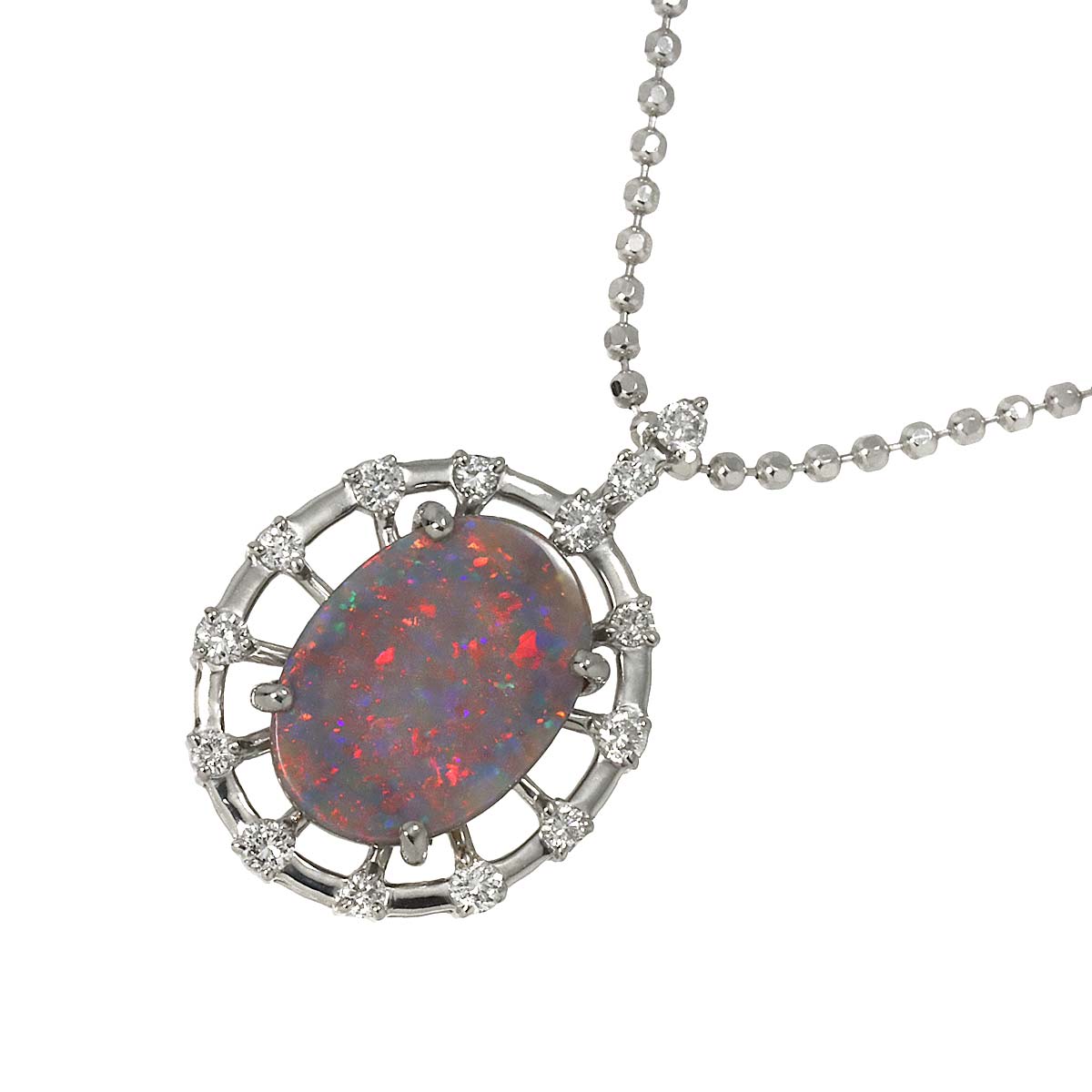 Black Opal 2.23ct Diamond 0.36ct Necklace Pt Platinum