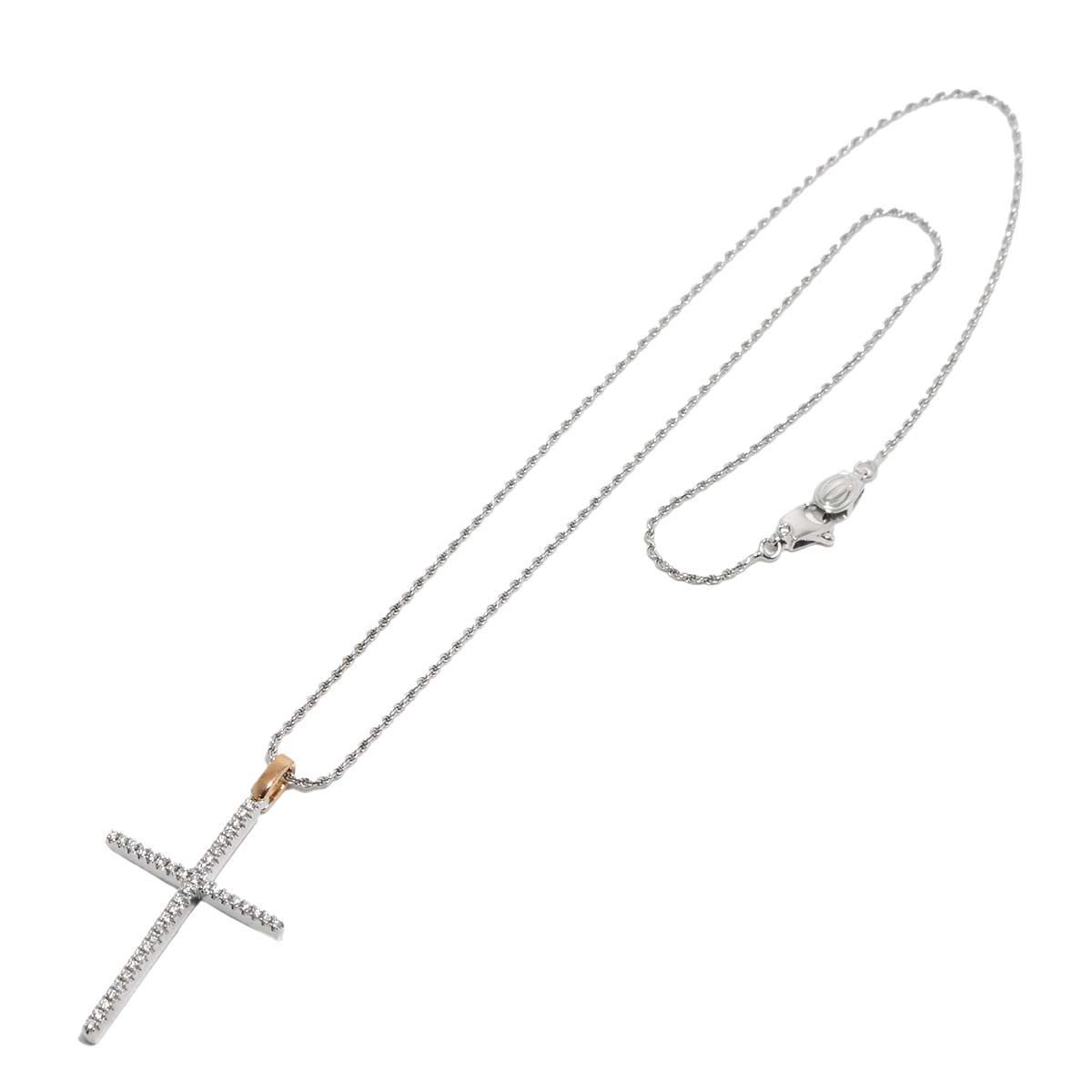 Mystery Cross Diamond Necklace 18K White Pink Gold 750