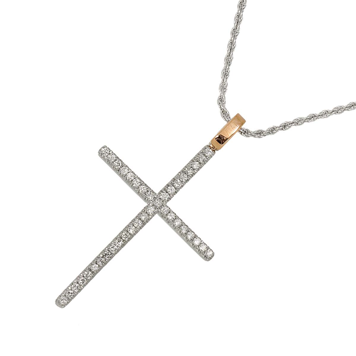 Mystery Cross Diamond Necklace 18K White Pink Gold 750