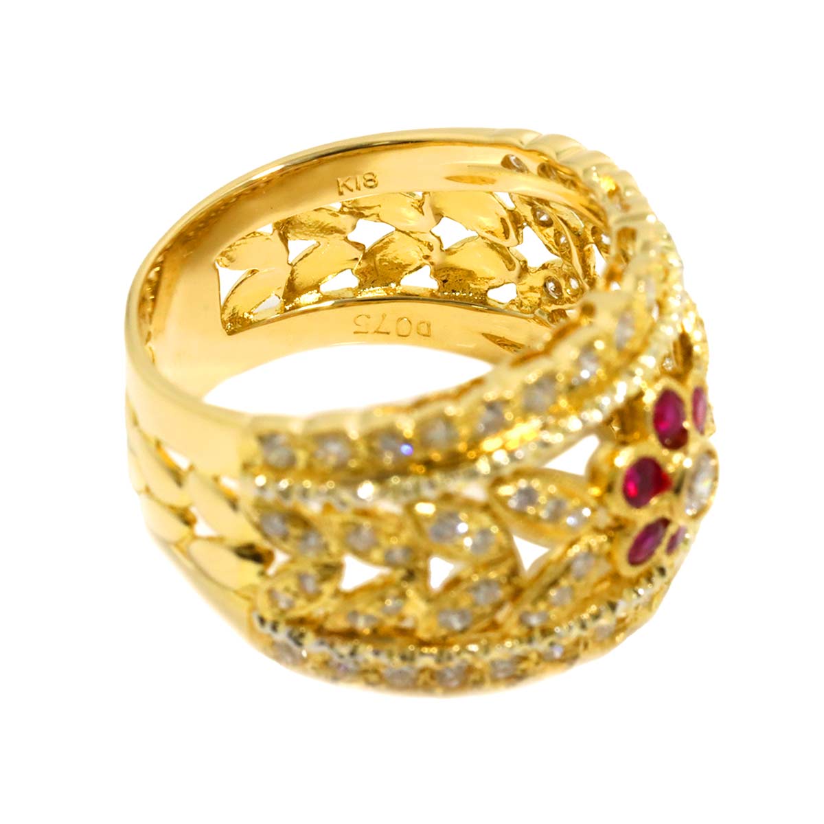 Ruby 0.41ct Diamond 0.75ct Ring 18K YG Size6.25-6.5(US)