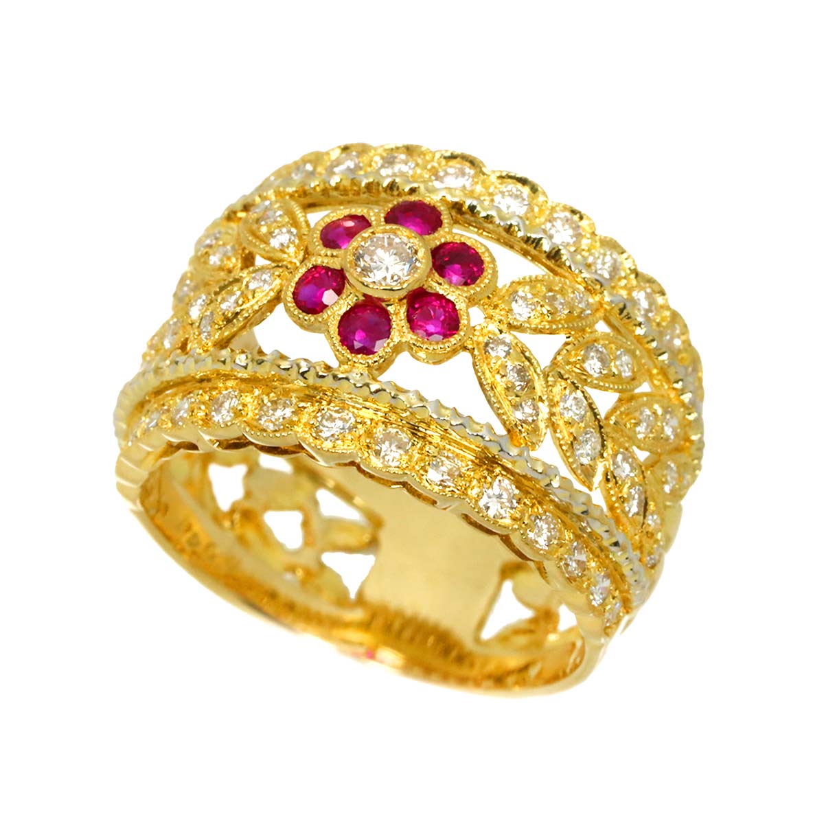 Ruby 0.41ct Diamond 0.75ct Ring 18K YG Size6.25-6.5(US)