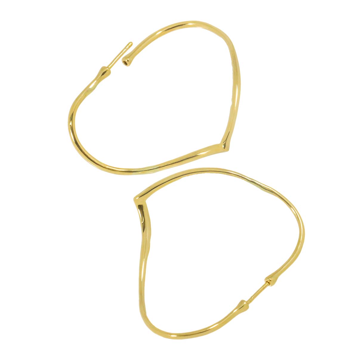 Open Heart Earrings Pierced 18K YG Yellow Gold 750