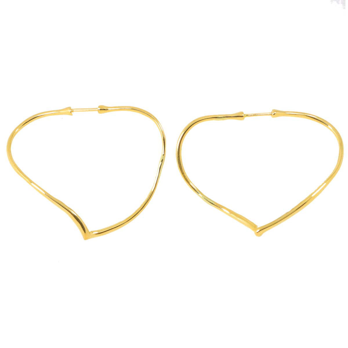 Open Heart Earrings Pierced 18K YG Yellow Gold 750