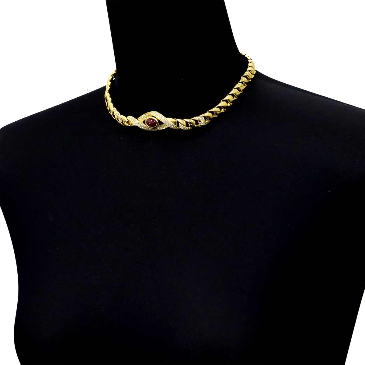 Ruby Diamond Necklace 18K Yellow Gold 750