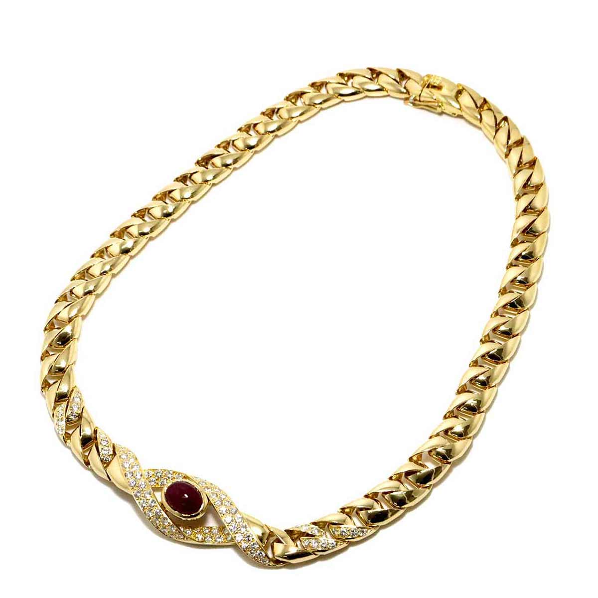 Ruby Diamond Necklace 18K Yellow Gold 750