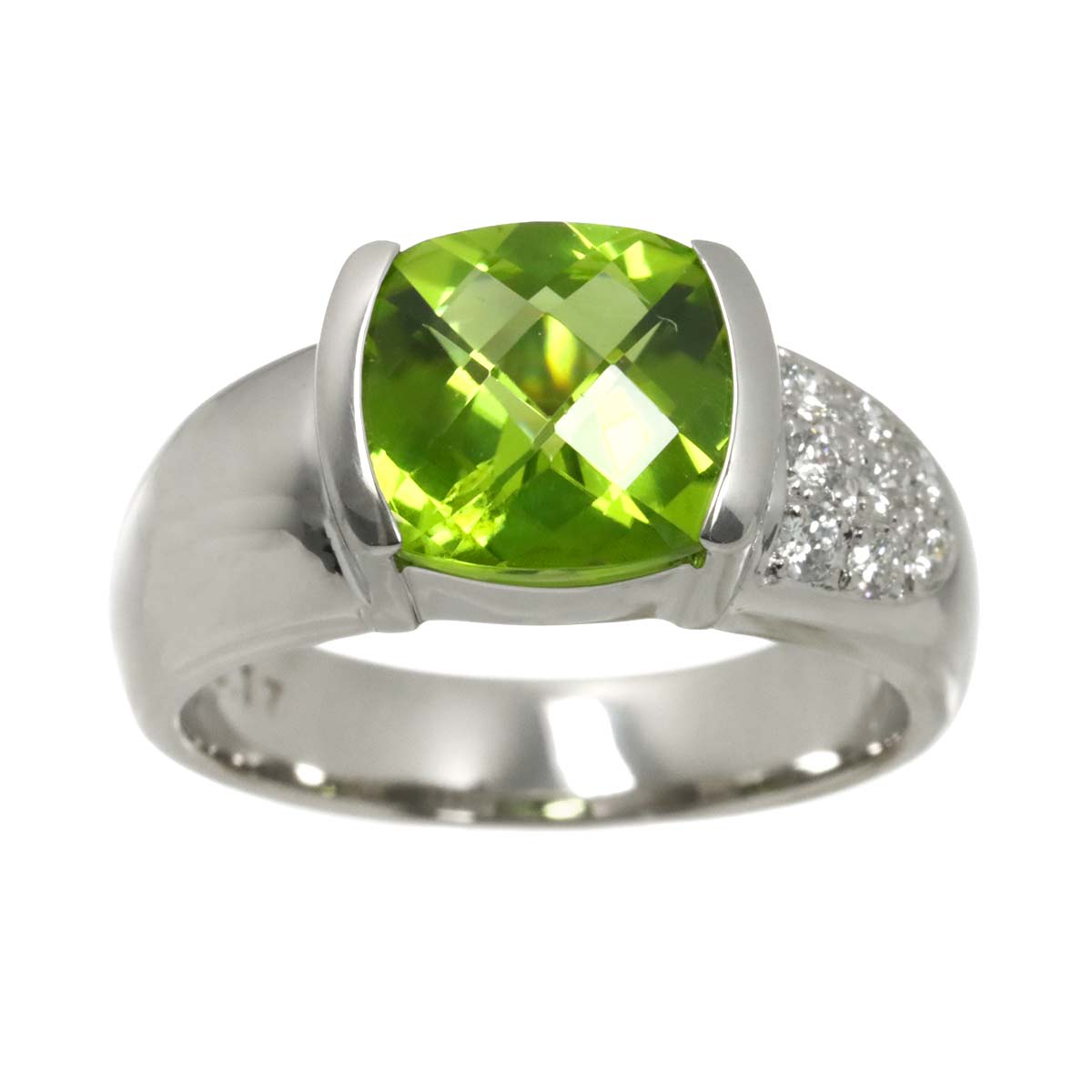 Peridot 3.17ct Diamond 0.15ct Ring Platinum size6.75(US)