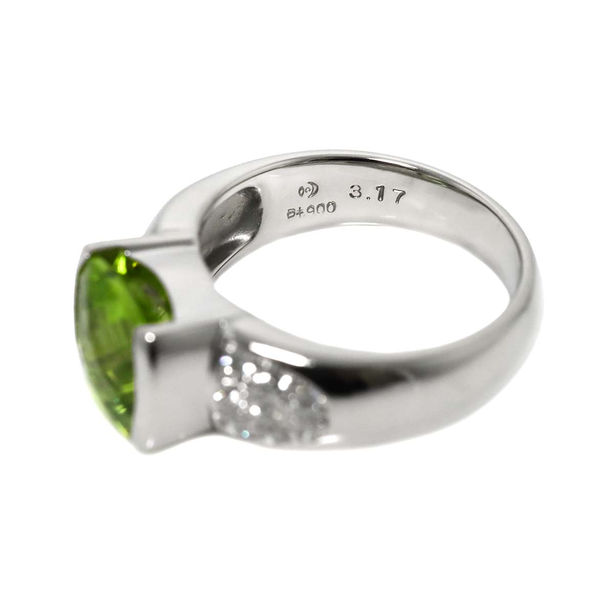 Peridot 3.17ct Diamond 0.15ct Ring Platinum size6.75(US)