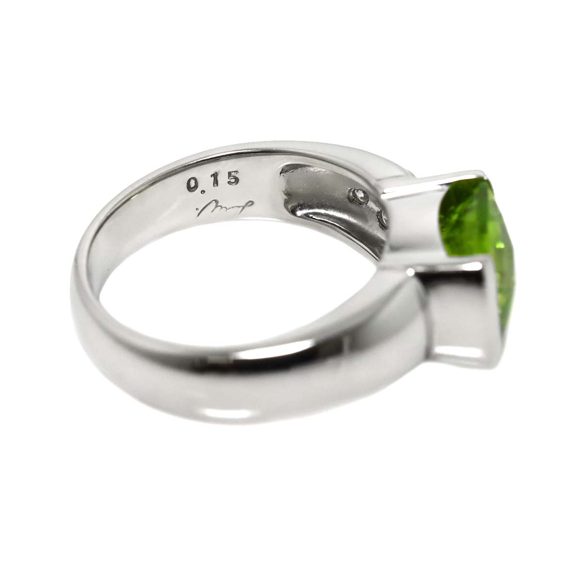 Peridot 3.17ct Diamond 0.15ct Ring Platinum size6.75(US)