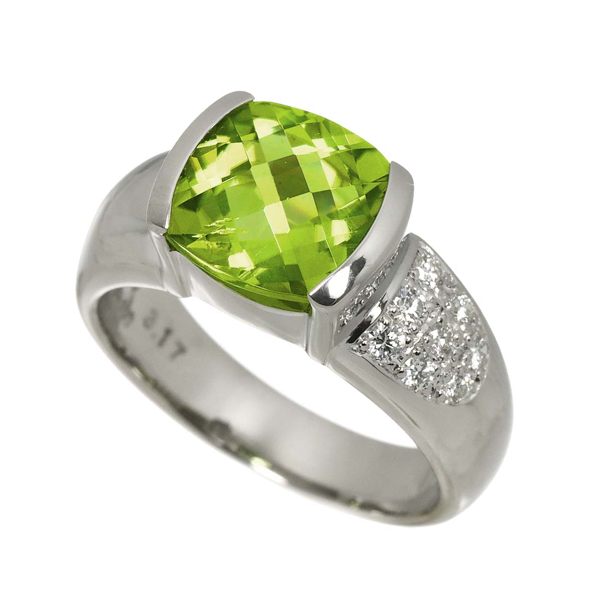 Peridot 3.17ct Diamond 0.15ct Ring Platinum size6.75(US)