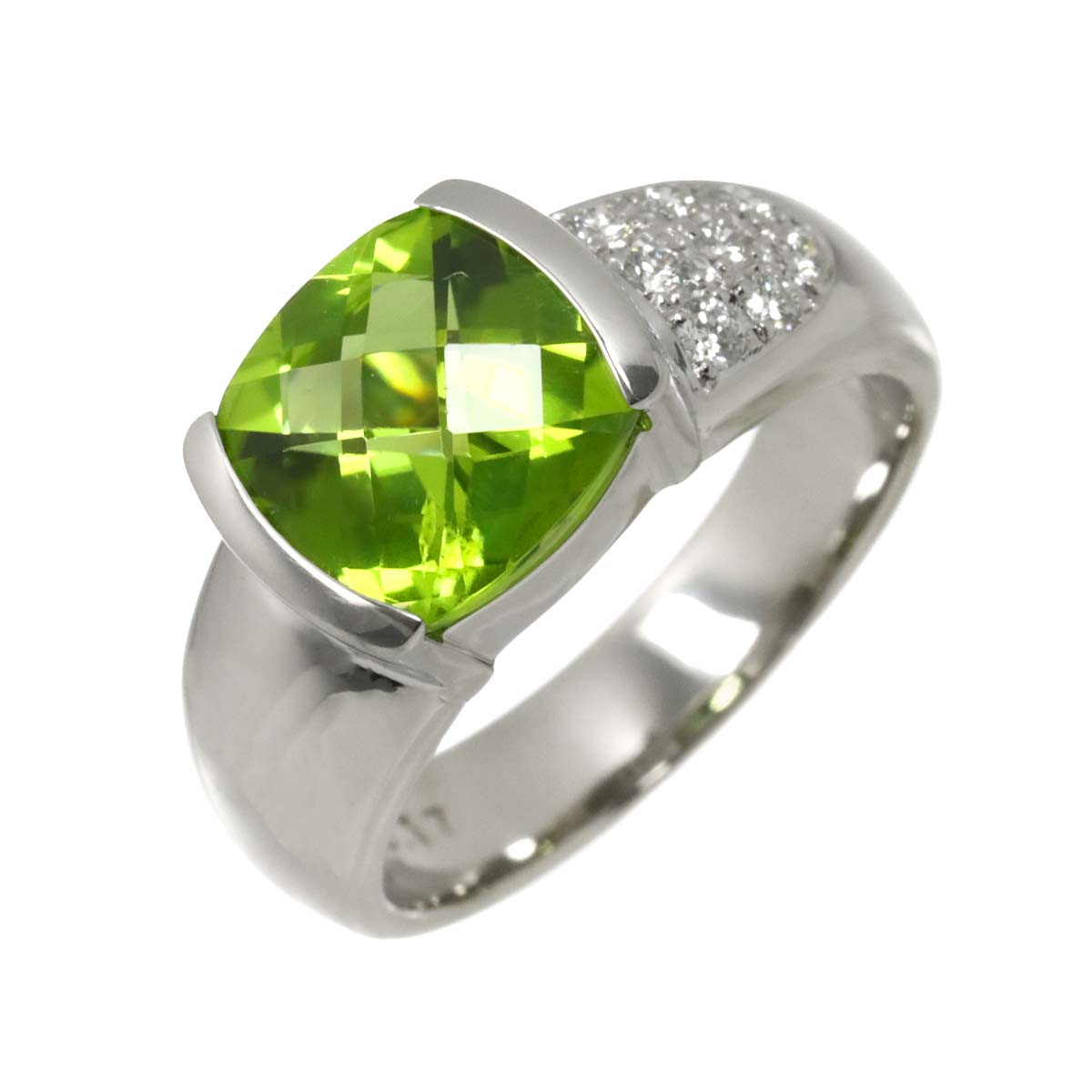 Peridot 3.17ct Diamond 0.15ct Ring Platinum size6.75(US)
