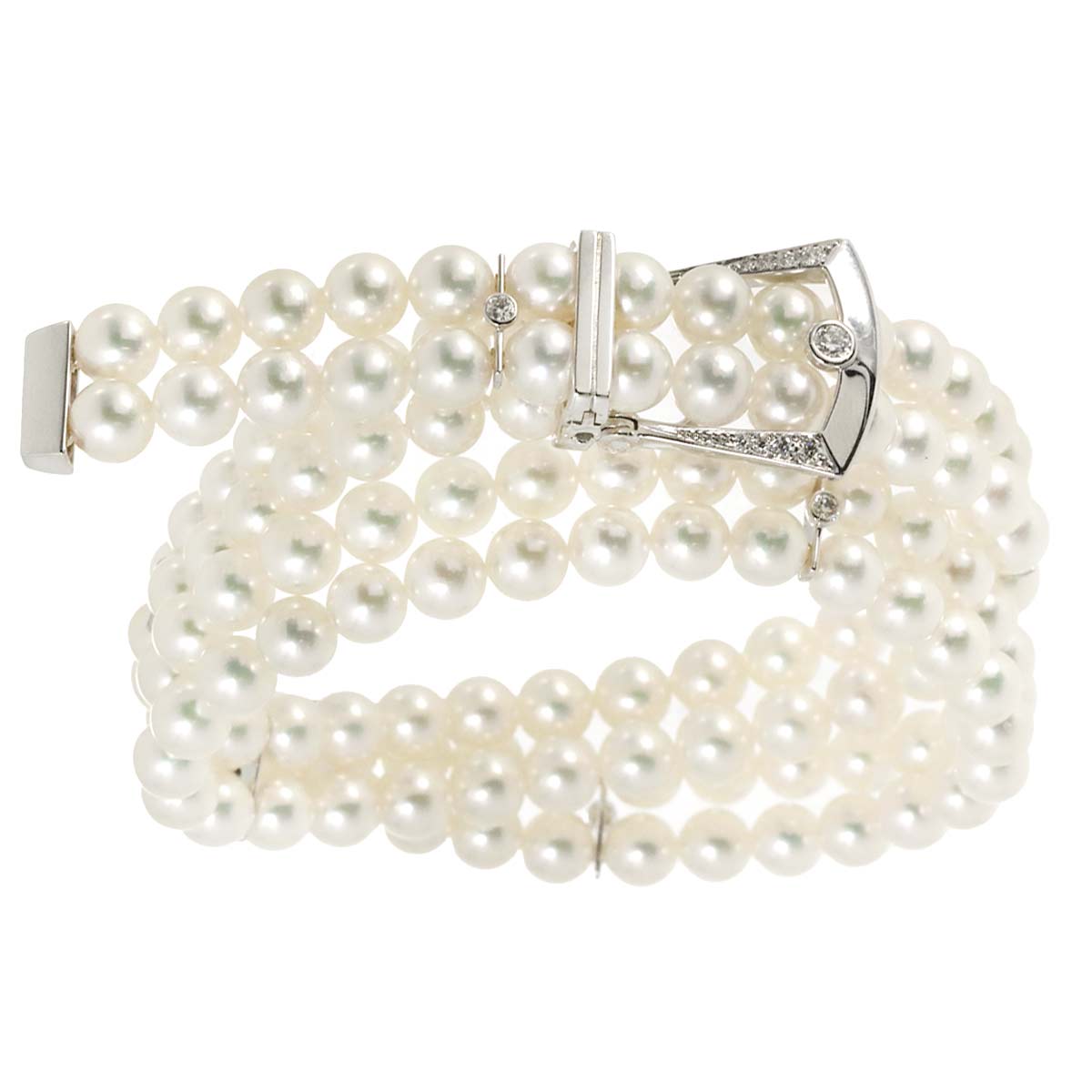 Boucle Akoya Pearl Diamond 0.13ct Bracelet Necklace 18K WG 750