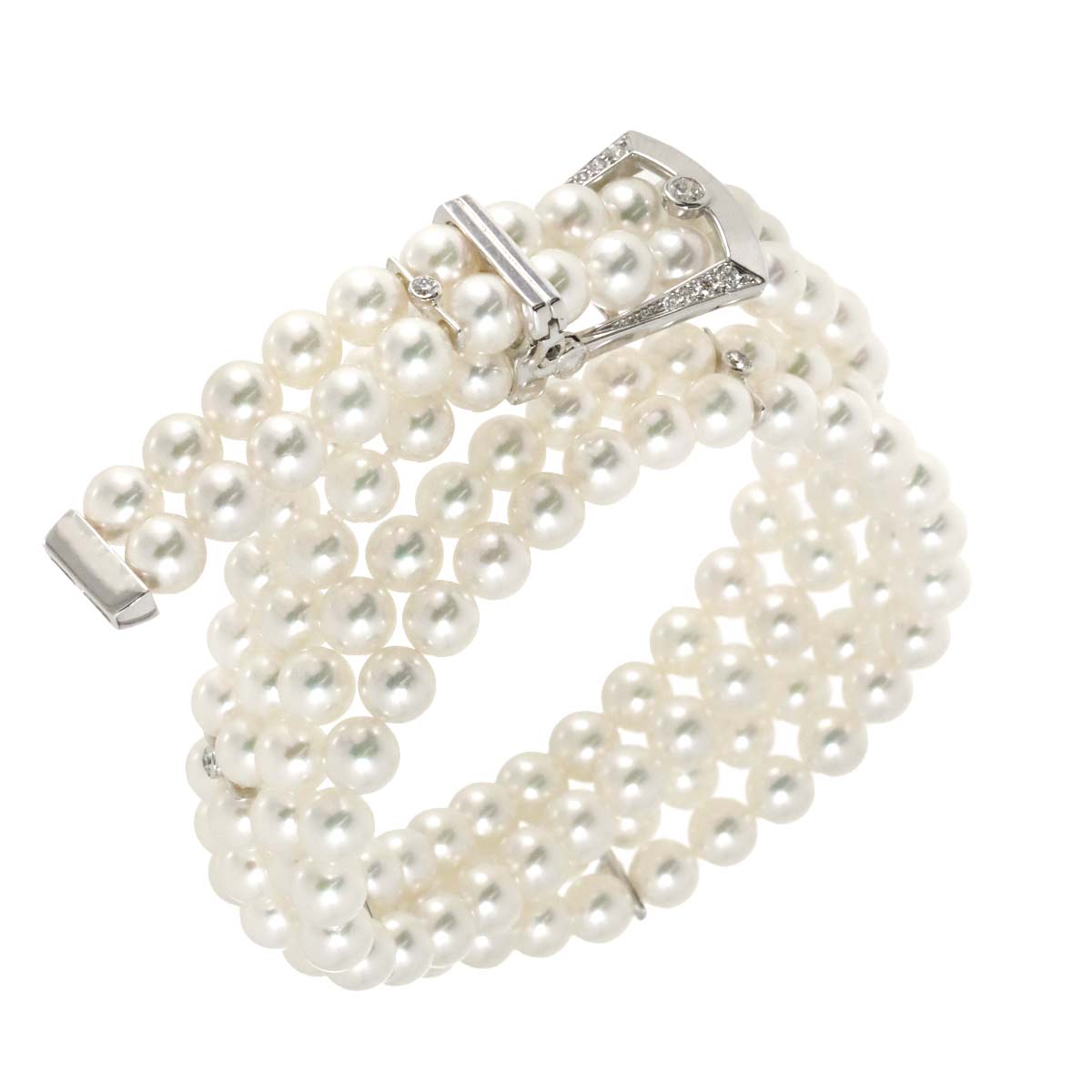 Boucle Akoya Pearl Diamond 0.13ct Bracelet Necklace 18K WG 750
