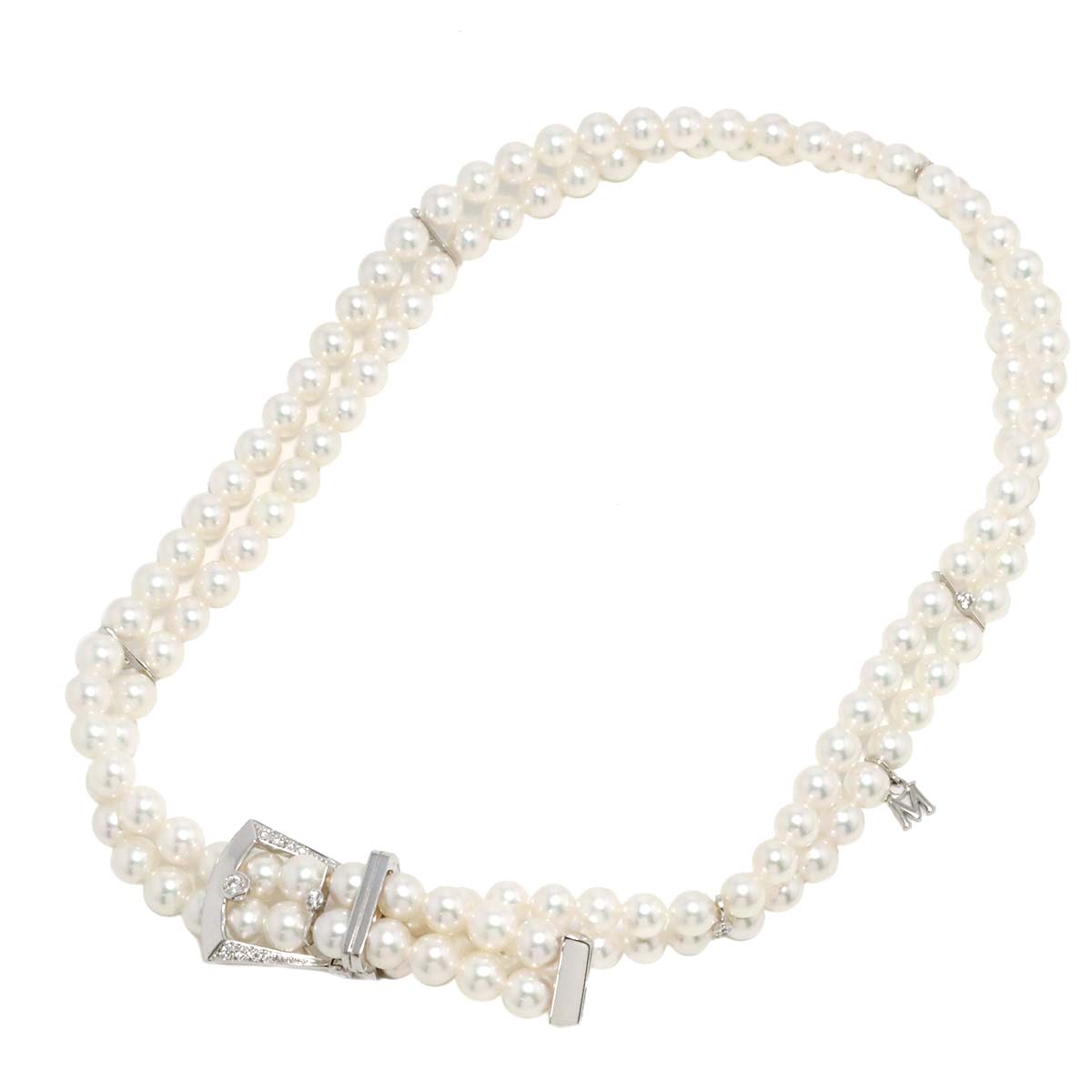 Boucle Akoya Pearl Diamond 0.13ct Bracelet Necklace 18K WG 750