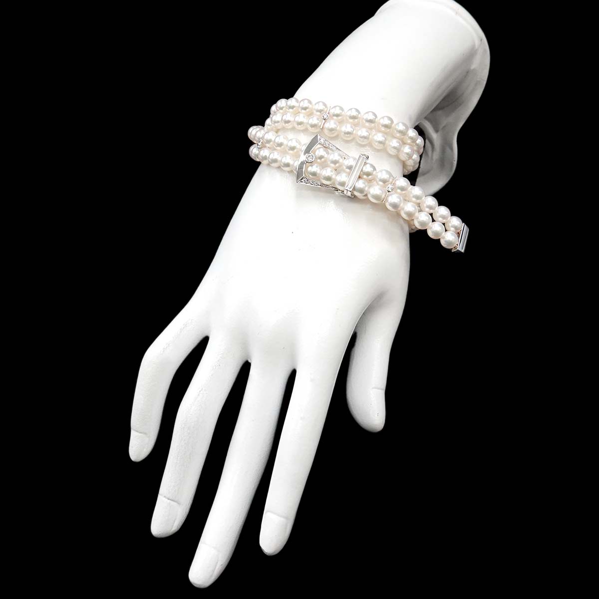 Boucle Akoya Pearl Diamond 0.13ct Bracelet Necklace 18K WG 750
