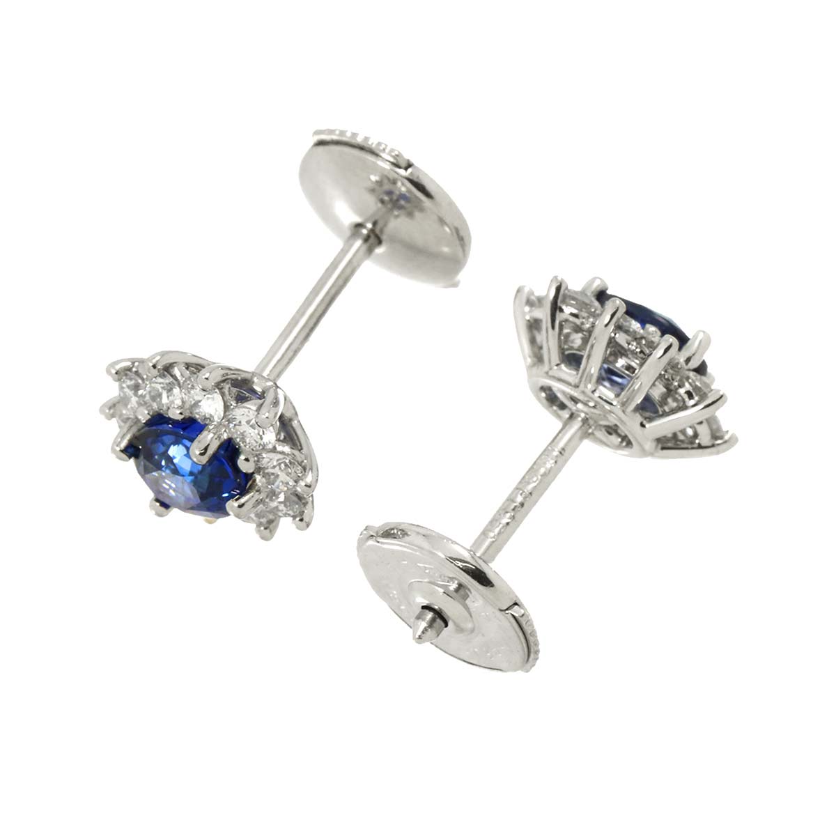 Sapphire Diamond Earrings Pierced Pt