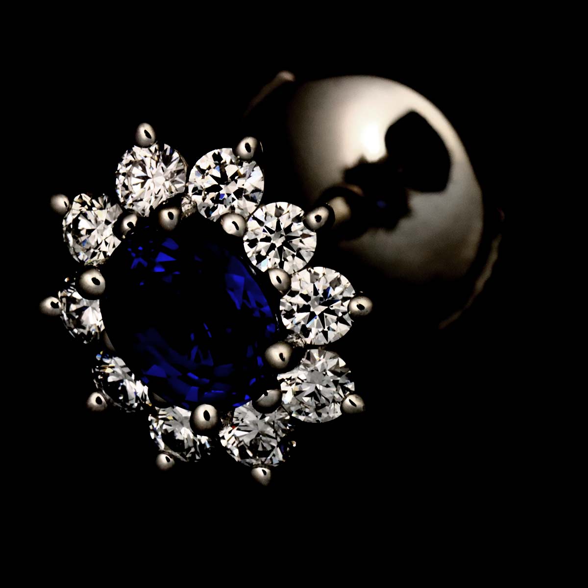 Sapphire Diamond Earrings Pierced Pt