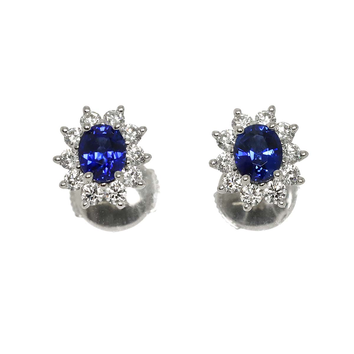 Sapphire Diamond Earrings Pierced Pt