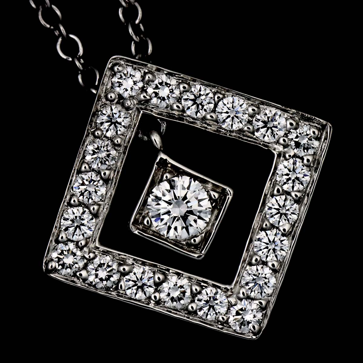 Open Square Diamond Necklace Platinum