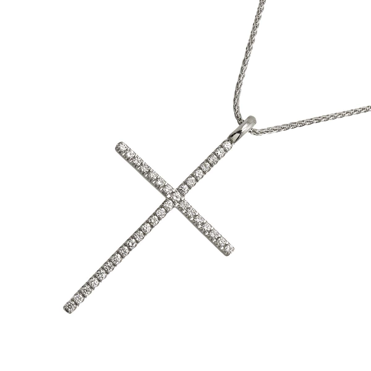 Mystery Cross Diamond Necklace 18K White Gold 750