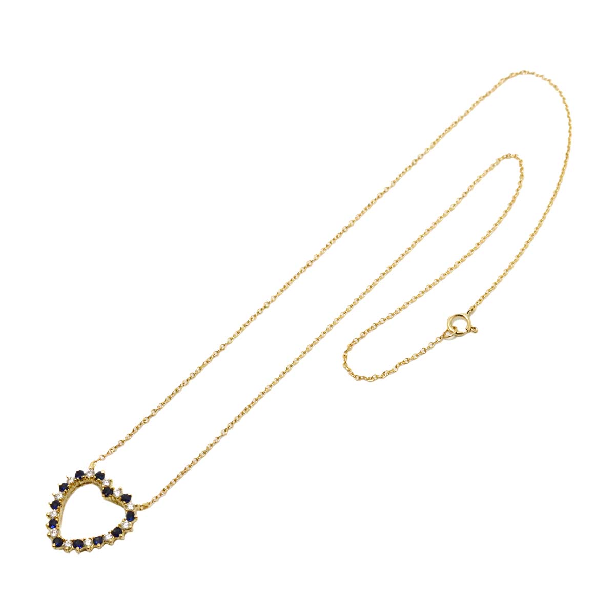 Heart Sapphire Diamond Necklace 18K Yellow Gold 750