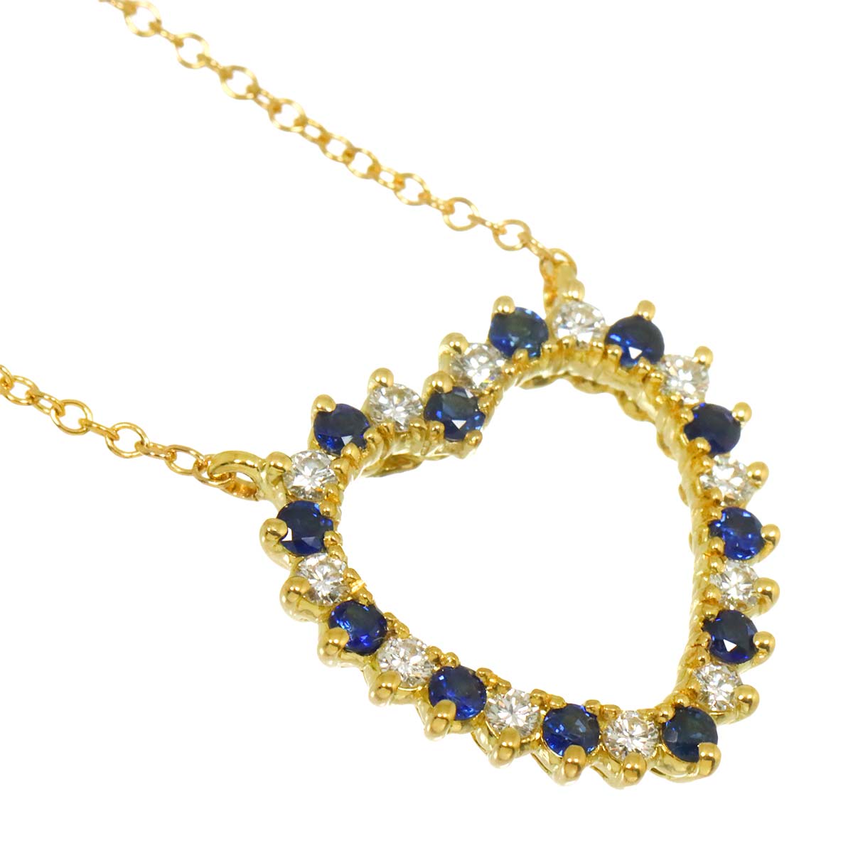 Heart Sapphire Diamond Necklace 18K Yellow Gold 750
