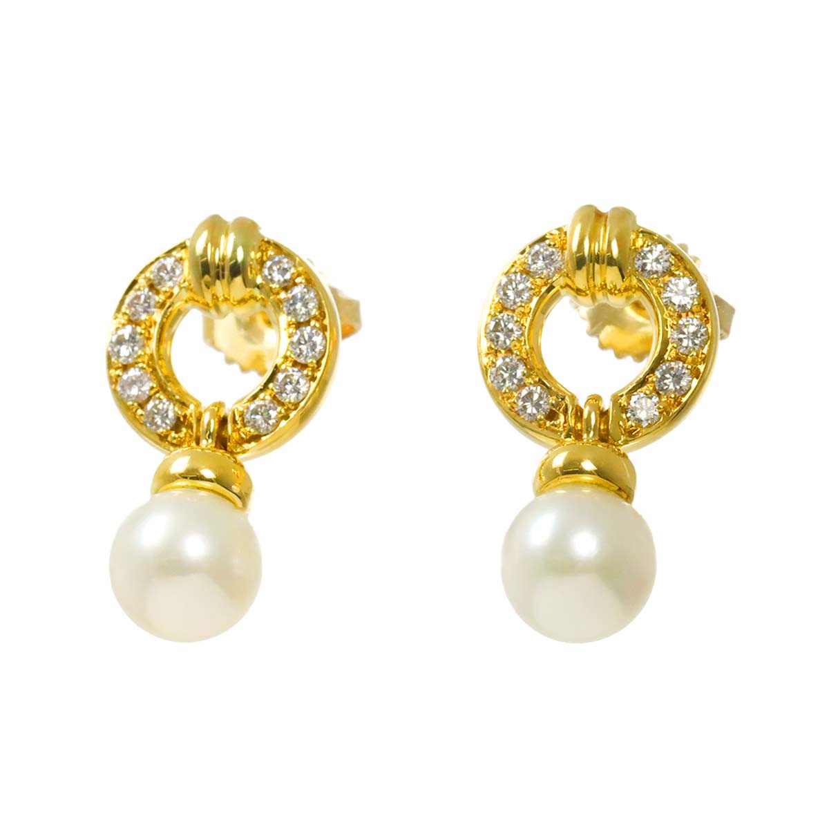 Doornock Akoya Pearl Diamond Earrings Pierced 18K 750