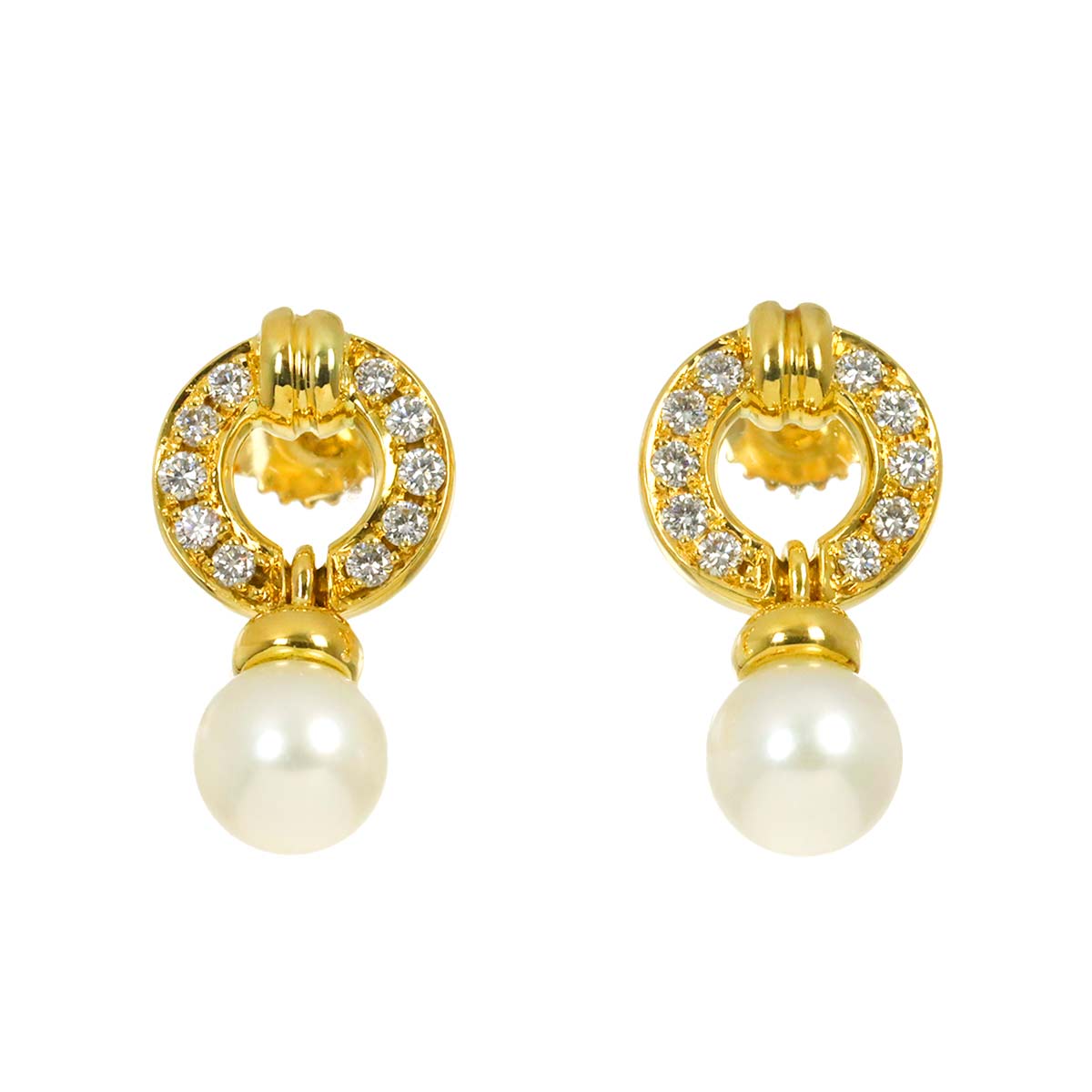 Doornock Akoya Pearl Diamond Earrings Pierced 18K 750