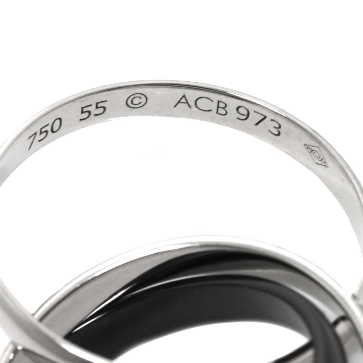 Diamond Trinity SM Ring 18K WG Black Ceramic 750 size55 7.25US