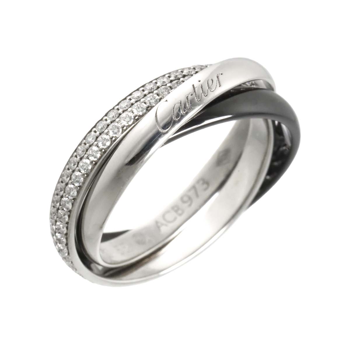 Diamond Trinity SM Ring 18K WG Black Ceramic 750 size55 7.25US