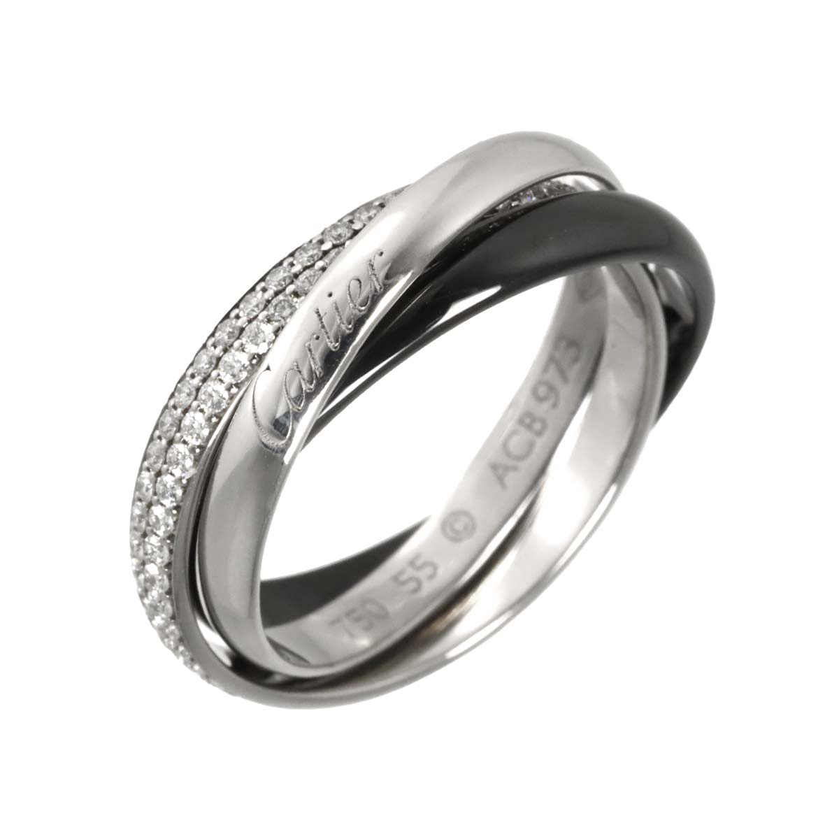 Diamond Trinity SM Ring 18K WG Black Ceramic 750 size55 7.25US