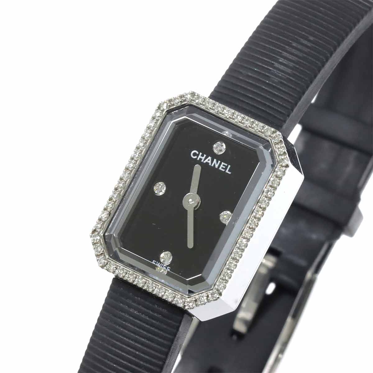 Premiere H2434 Bezel Diamond 4P Rubber Belt Black Dial Ladies