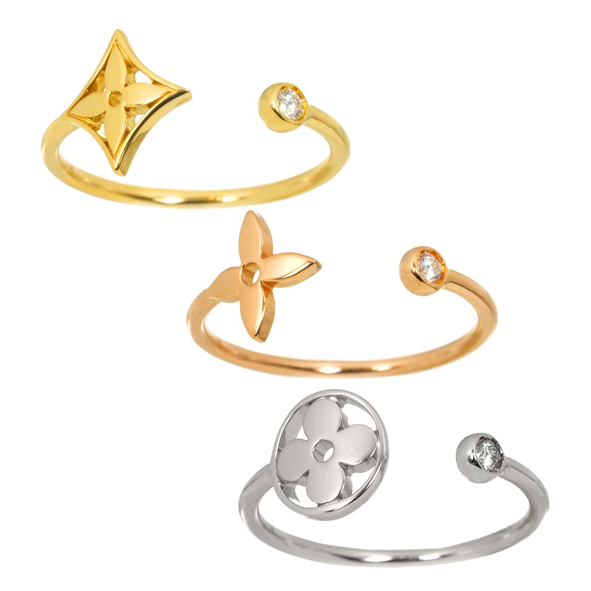 Berg Monogram Ring Diamond 18K YG WG PG Size53 6.25-6.5US