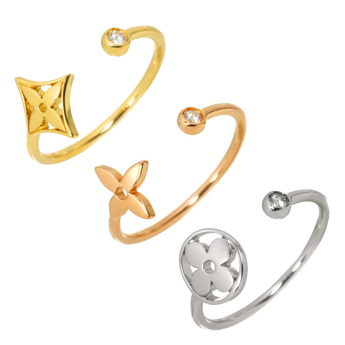 Berg Monogram Ring Diamond 18K YG WG PG Size53 6.25-6.5US