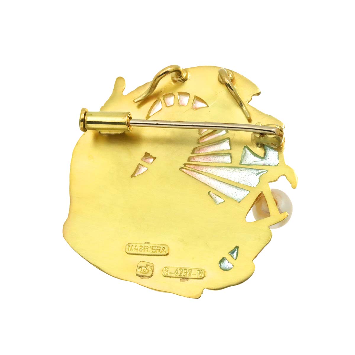 Akoya Pearl Enamel Brooch 18K Yellow Gold 750