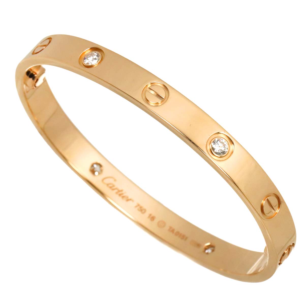 Love Bracelet Bangle Diamond 4P 18K Pink Gold 750 Size16
