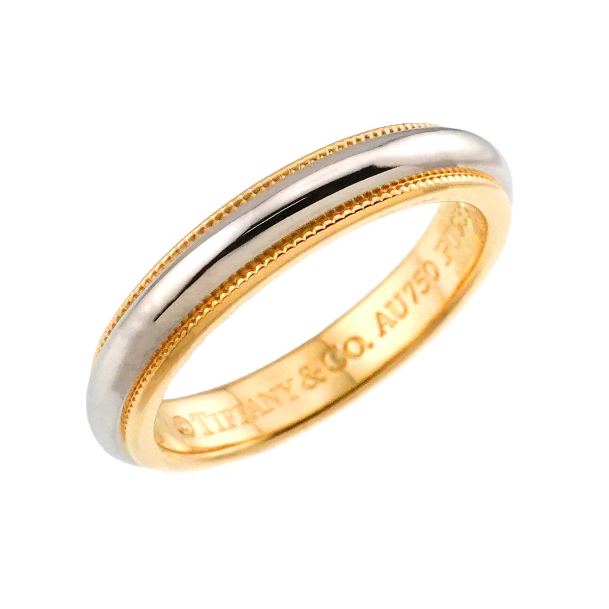 Milgrain Band Ring 18K 750 YG Platinum Size4.5(US)